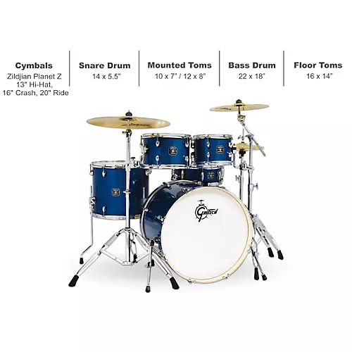Open-Box Gretsch Drums Energy 5-Piece Drum Set With Hardware and Zildjian Cymbals Condition 1 - Mint Dark Blue Sparkle - musicians--Friend