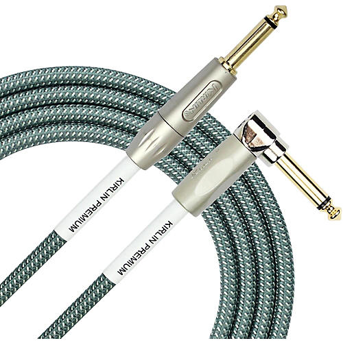 Kirlin Premium Plus Straight to Right Angle Instrument Cable, Olive Green Woven Jacket 10 ft. - musicians--Friend