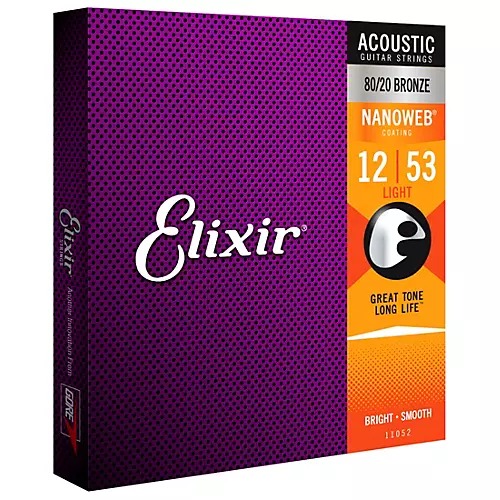Elixir 80/20 Bronze Acoustic Guitar Strings with NANOWEB Coating, Light (.012-.053) 2-Pack - musicians--Friend