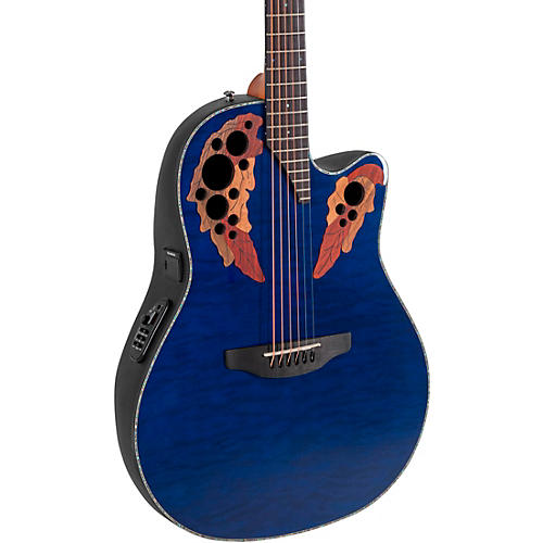 Ovation CE44P Celebrity Series Elite Plus Mid-Depth Acoustic-Electric Guitar Blue Transparent Quilt - musicians--Friend