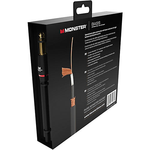 Monster Cable Prolink Monster Bass Pro Audio Instrument Cable, Right Angle to Straight 12 ft. Black - musicians--Friend