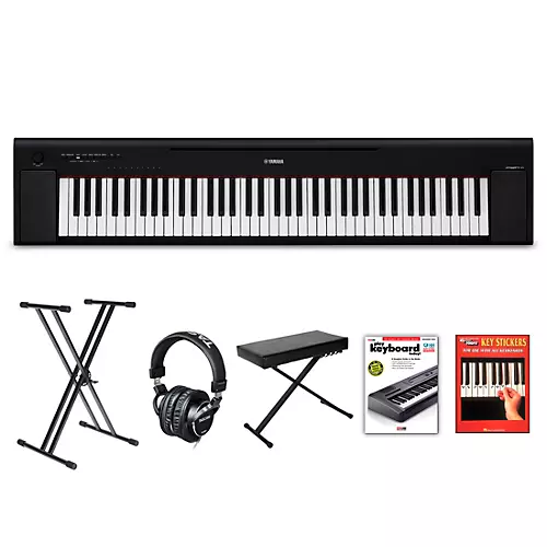 Yamaha Piaggero NP-35 76-Key Portable Keyboard With Power Adapter Black Beginner Package - musicians--Friend