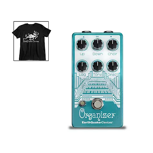EarthQuaker Devices Organizer V2 Organ Emulator Effects Pedal and Octoskull T-Shirt Large Black - musicians--Friend