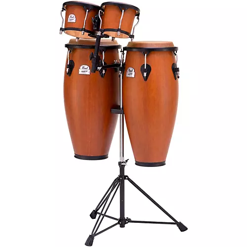 Pearl Primero Conga and Bongo Set With Stand in Mahogany Satin Stain - musicians--Friend
