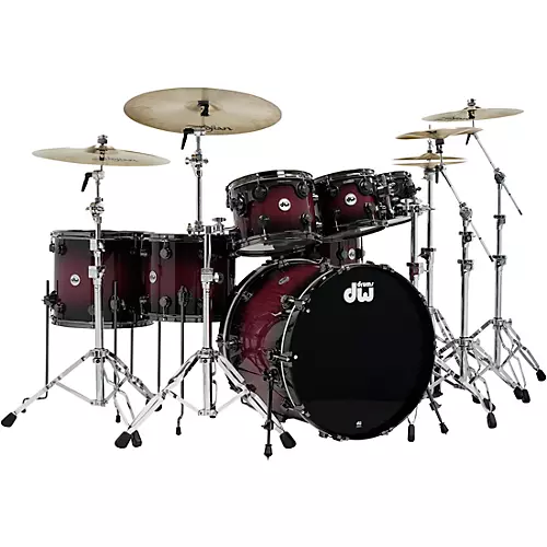 DW Collector's Series Purpleheart 7-Piece Lacquer Specialty Shell Pack Natural to Black Burst With Black Nickel Hardware - musicians--Friend