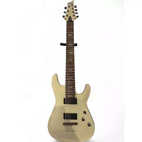 Used Schecter Guitar Research Demon 7 String White Solid Body Electric Guitar White - musicians--Friend