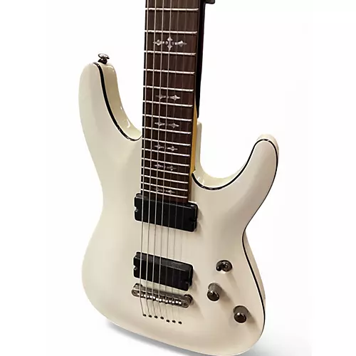 Used Schecter Guitar Research Demon 7 String White Solid Body Electric Guitar White - musicians--Friend