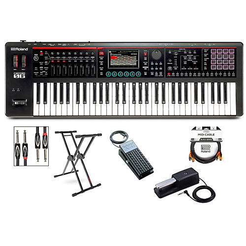 Roland FANTOM-06 Synthesizer With KS-20X, DP-10 and EV-5, Plus Black Series Audio and MIDI Cables - musicians--Friend