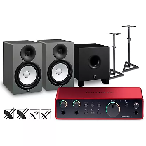 Focusrite Scarlett 2i2 Gen 4 With Yamaha HS Studio Monitor Pair & HS8S Subwoofer Bundle (Stands & Cables Included) HS8 SG - musicians--Friend