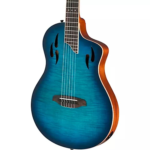 Ortega RTPDLX Flamed Maple Nylon-String Acoustic-Electric Guitar Blue Burst - musicians--Friend