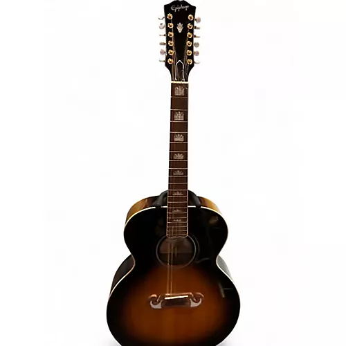Used Epiphone J 200 12 STRING INSPIRED BY GIBSON Vintage Sunburst 12 String Acoustic Electric Guitar Vintage Sunburst - musicians--Friend