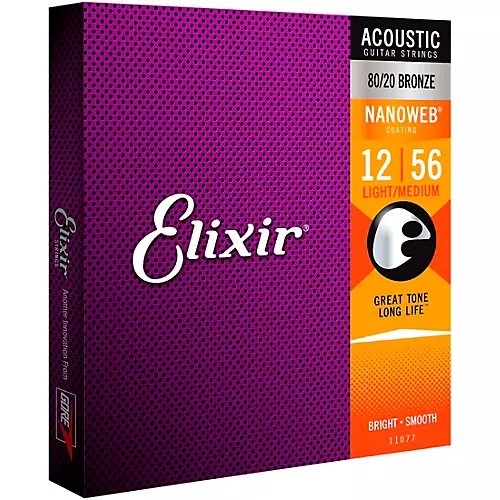 Elixir 80/20 Bronze Acoustic Guitar Strings with NANOWEB Coating, Light/Medium (.012-.056) - musicians--Friend