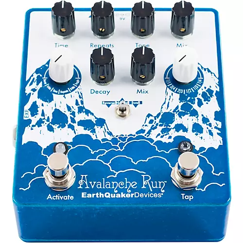 EarthQuaker Devices Avalanche Run V2 Reverb/Delay Effects Pedal and Octoskull T-Shirt Large Black - musicians--Friend