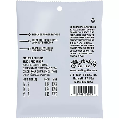 Martin MA130FX Authentic Acoustic - Flexible Core Silk and Phosphor Custom Guitar Strings - musicians--Friend