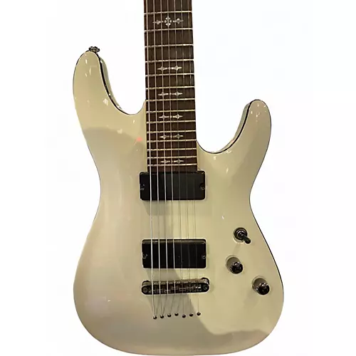 Used Schecter Guitar Research Demon 7 String White Solid Body Electric Guitar White - musicians--Friend