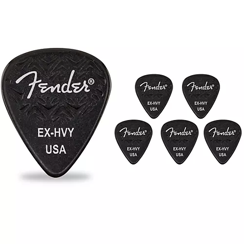 Fender 351 Shape Wavelength Celluloid Guitar Picks (6-Pack), Black Extra Heavy - musicians--Friend