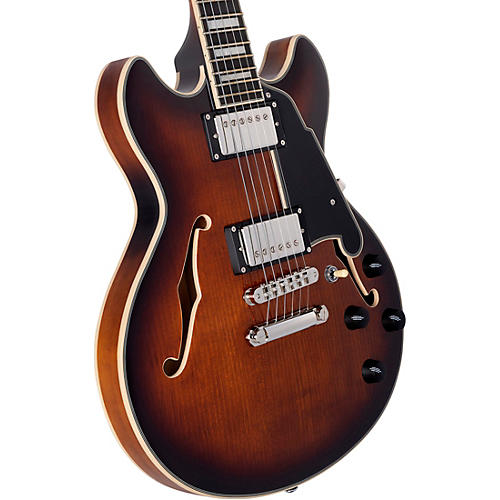 D'Angelico Premier Mini DC Semi-Hollow Electric Guitar With Stopbar Tailpiece Black Flake - musicians--Friend