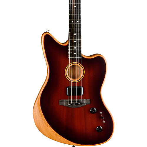Fender American Acoustasonic Jazzmaster All-Mahogany Acoustic-Electric Guitar Bourbon Burst - musicians--Friend