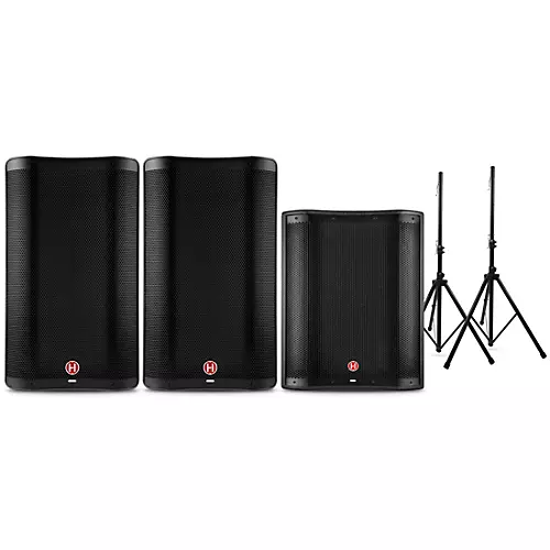 Harbinger VARI 2300 Series Powered Speakers and V2318S Subwoofer Package With Speaker Stands 12
