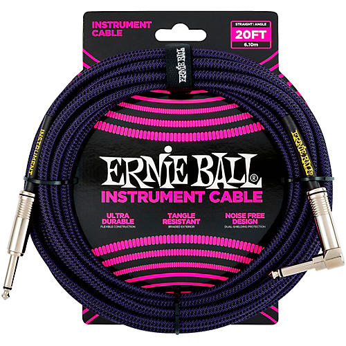 Ernie Ball Braided Straight to Angle Instrument Cable 2-Pack 20 ft. Neon Purple/Black - musicians--Friend