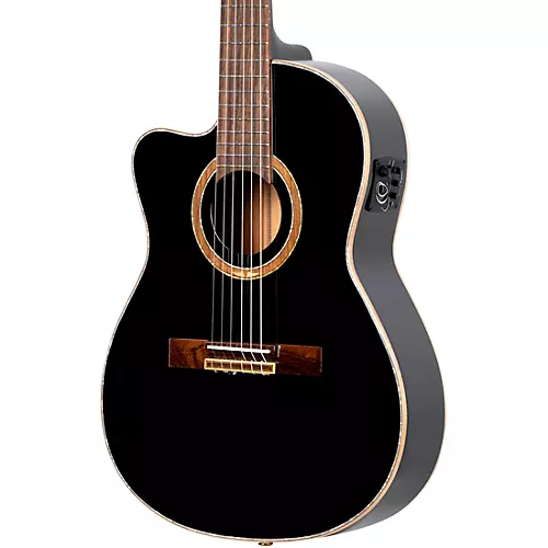 Ortega Performer Series RCE138-T4BK-L Thinline Acoustic Electric Nylon Guitar Black - musicians--Friend