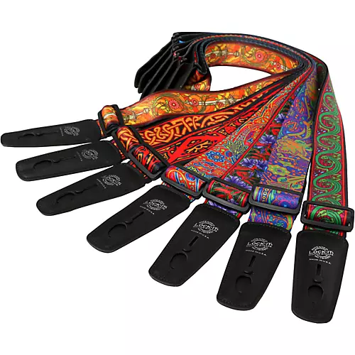 Lock-It Straps Bob Masse Rock Art Leather End Guitar Strap Red Thistles - musicians--Friend