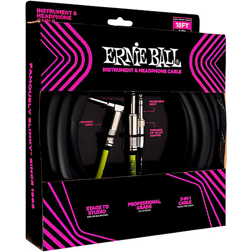 Ernie Ball Instrument and Headphone Cable 18 ft. Black - musicians--Friend