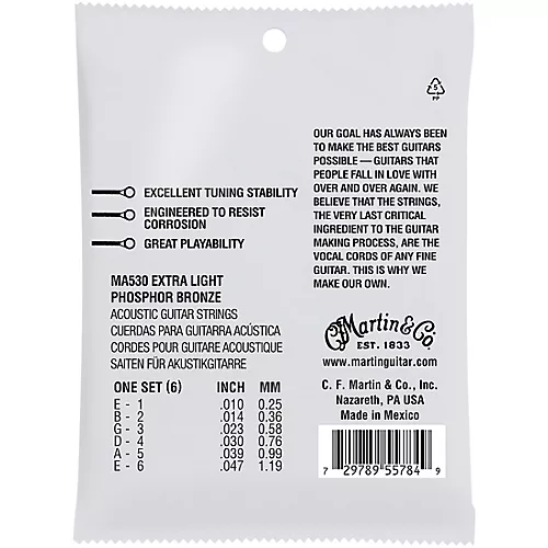 Martin MA530 SP Phosphor Bronze Extra-Light Authentic Acoustic Guitar Strings - musicians--Friend
