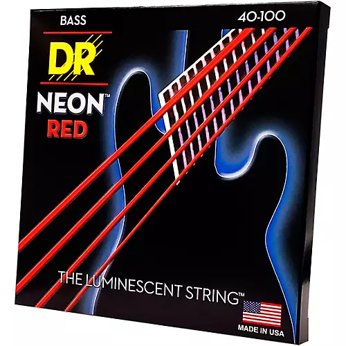 DR Strings Hi-Def NEON Red Coated Lite Bass Strings (40-100) - musicians--Friend