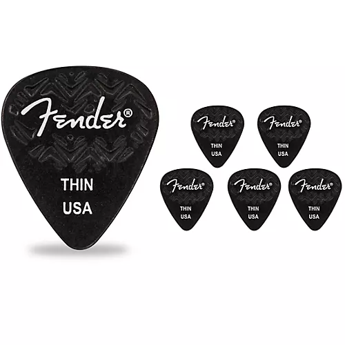 Fender 351 Shape Wavelength Celluloid Guitar Picks (6-Pack), Black Extra Heavy - musicians--Friend