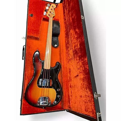 Vintage 1973 Fender Standard Precision Bass Fretless 3 Color Sunburst Electric Bass Guitar 3 Color Sunburst - musicians--Friend