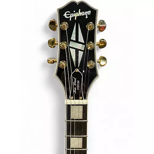 Used Epiphone Les Paul Custom Black Solid Body Electric Guitar Black - musicians--Friend