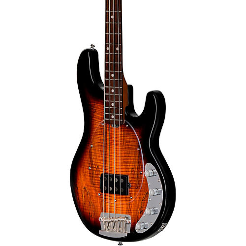 Sterling by Music Man StingRay RAY34 Spalted Maple Top Bass 3-Tone Sunburst - musicians--Friend