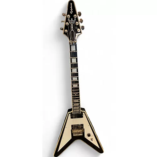 Used 2017 Epiphone Richie Faulkner Signature Series Flying V Black and White Solid Body Electric Guitar Black and White - musicians--Friend