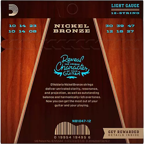 D'Addario Nickel Bronze 12-String Light Acoustic Guitar Strings .010 - .047 - musicians--Friend