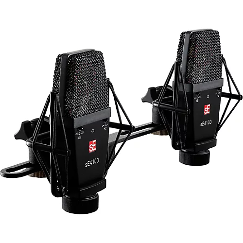 sE Electronics sE sE4100-PAIR Factory Matched Pair of sE4100 Large Diaphragm Condenser Microphones w/Mount and Case Black - musicians--Friend