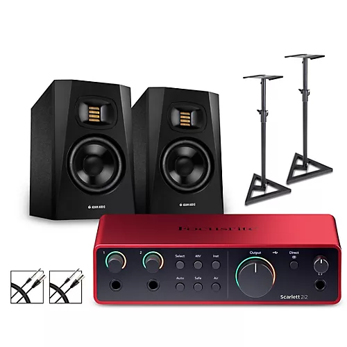 Focusrite Scarlett 2i2 Gen 4 with Adam Audio T-Series Studio Monitors (Stands & Cables Included) T5V - musicians--Friend