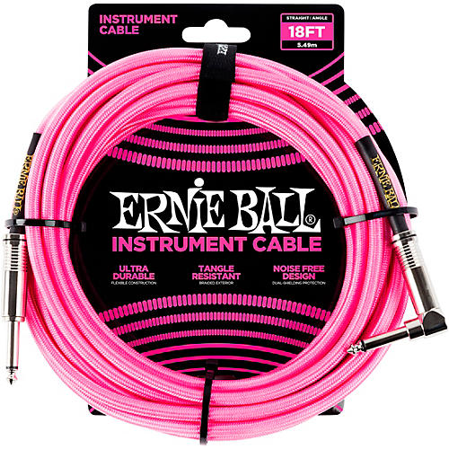 Ernie Ball 18' Straight to Angle Braided Instrument Cable Neon Green - musicians--Friend