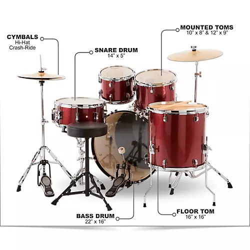 Ludwig BackBeat Complete 5-Piece Drum Set With Hardware and Cymbals Metallic Purple Mist - musicians--Friend