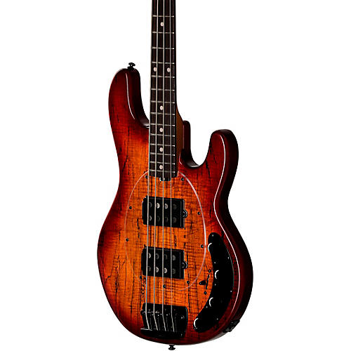 Sterling by Music Man StingRay RAY34 HH Spalted Maple Top Bass Blood Orange Burst - musicians--Friend