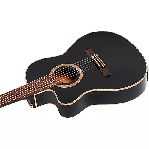 Ortega Performer Series RCE138-T4BK-L Thinline Acoustic Electric Nylon Guitar Black - musicians--Friend