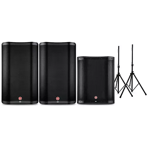 Harbinger VARI 2300 Series Powered Speakers and V2318S Subwoofer Package With Speaker Stands 12