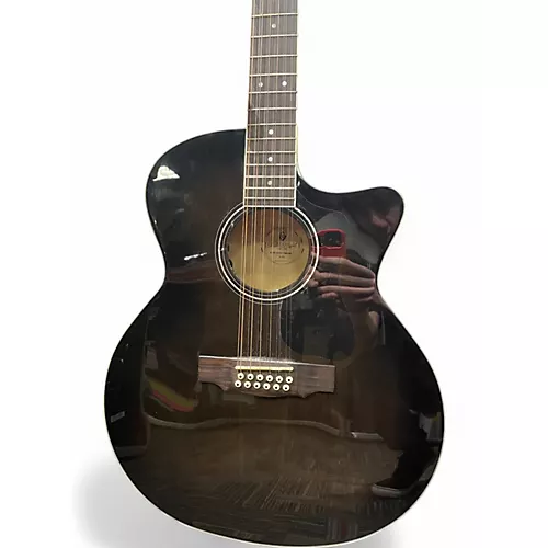 Used Guild F-2512CE DELUXE BLACK 12 String Acoustic Electric Guitar BLACK - musicians--Friend