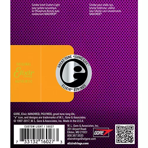 Elixir Phosphor Bronze Acoustic Guitar Strings with NANOWEB Coating, Custom Light (11-52) 2-Pack - musicians--Friend