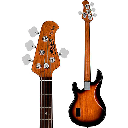 Sterling by Music Man StingRay RAY34 Spalted Maple Top Bass 3-Tone Sunburst - musicians--Friend