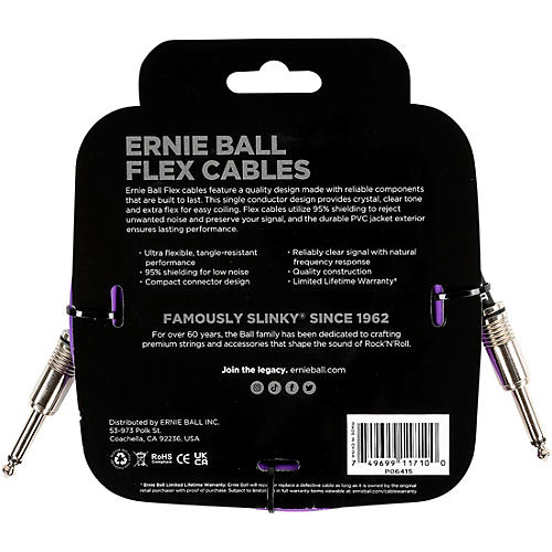 Ernie Ball Flex Straight to Straight Instrument Cable 20 ft. Blue - musicians--Friend