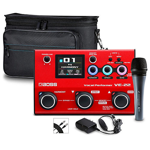 BOSS VE-22 Vocal Performer Bundle With E835 Microphone, XLR Cable, Power Supply, and Carry Bag - musicians--Friend