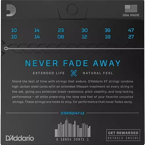 D'Addario XT Phosphor Bronze Acoustic Guitar Strings, 12-String Light, 10-47 - musicians--Friend