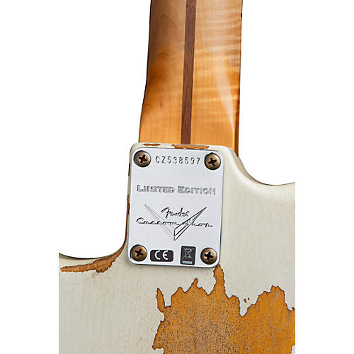 Fender Custom Shop 1956 Heavy Relic Thinline Stratocaster Electric Guitar Aged Olympic White Over Choc 2-Tone Sunburst - musicians--Friend