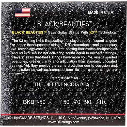DR Strings BLACK BEAUTIES Taper Coated 4-String Bass Heavy (50-110) - musicians--Friend